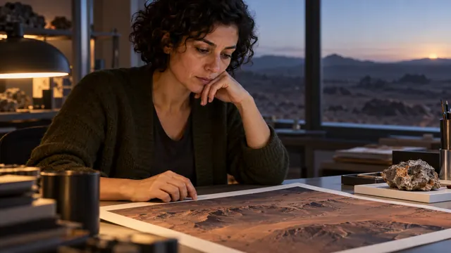 A geologist studying a map of the site