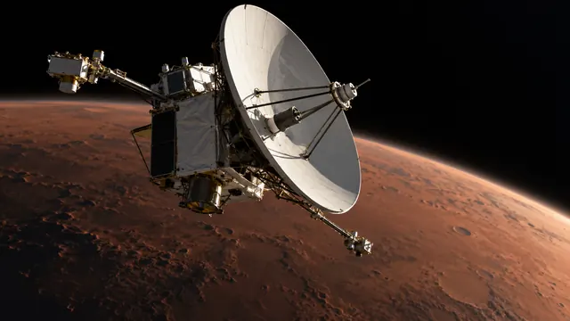An orbiter above Mars
