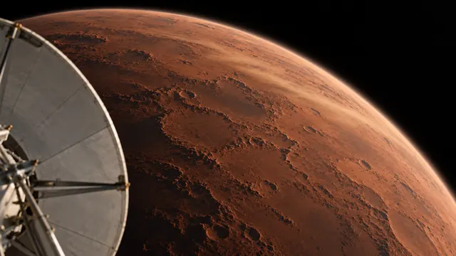 The antenna dish with Mars in the sky