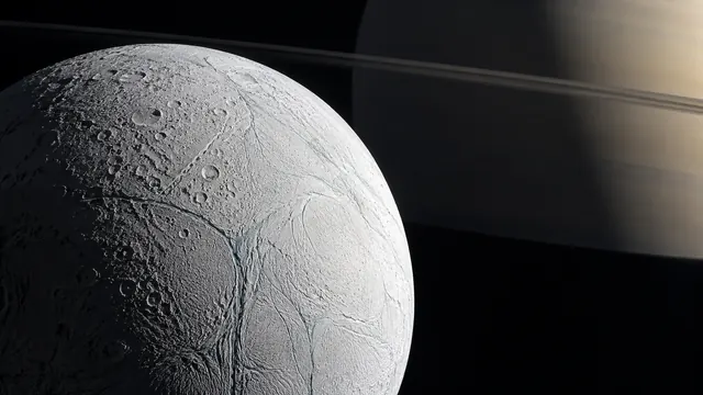 An icy moon with an ocean beneath its surface