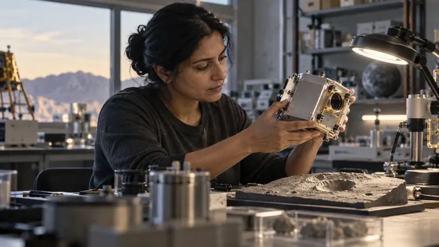 A scientist with the water-measuring instrument
