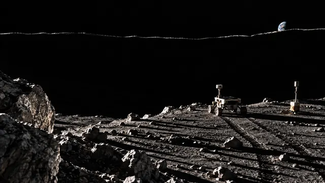 Rover tracks under the crater wall