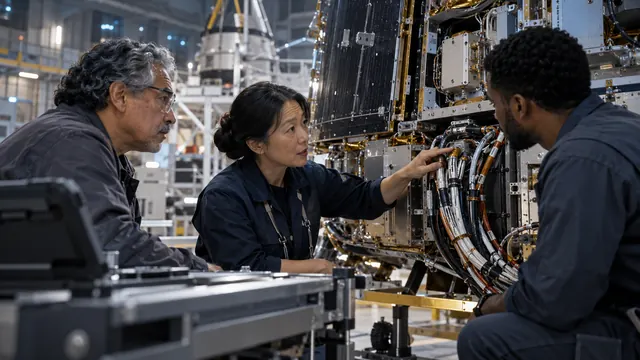 Engineers working at the spacecraft