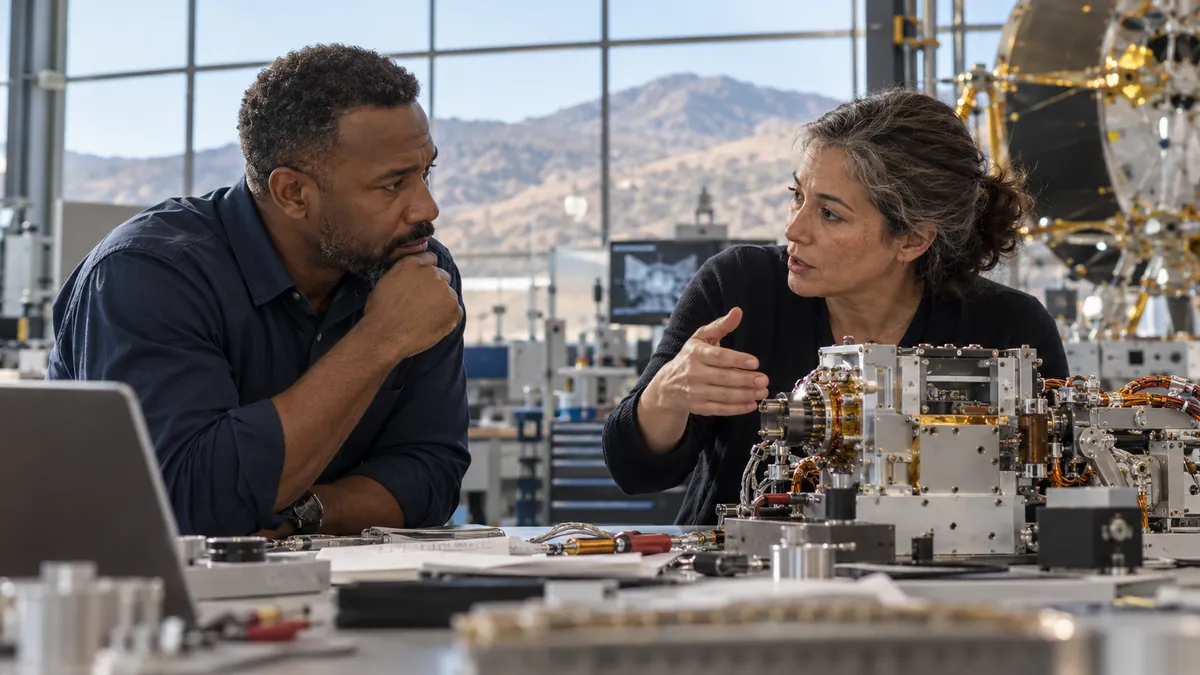 A human-systems specialist talking with the technician