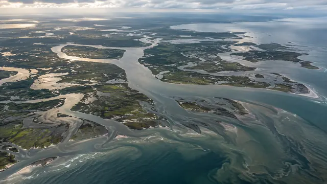 Estuary from above, in the scenario on whether a warmer ocean map is real