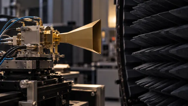 Horn antenna in the chamber, in the scenario on whether a warmer ocean map is real