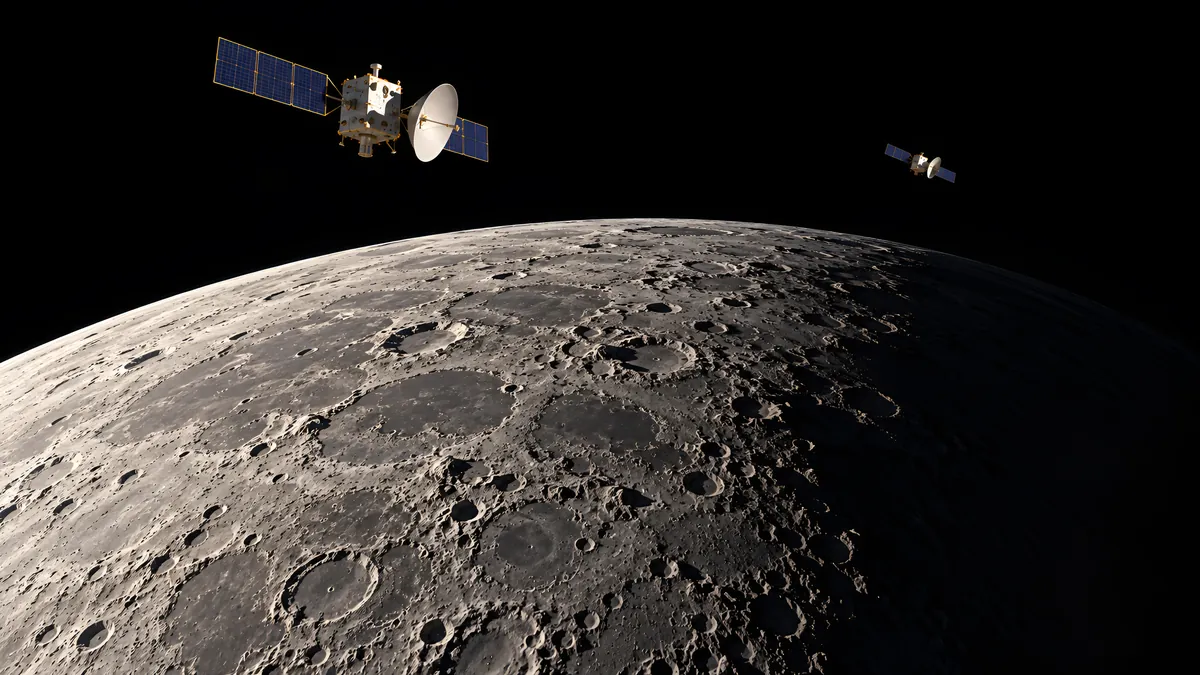 A pair of relay satellites over the far side